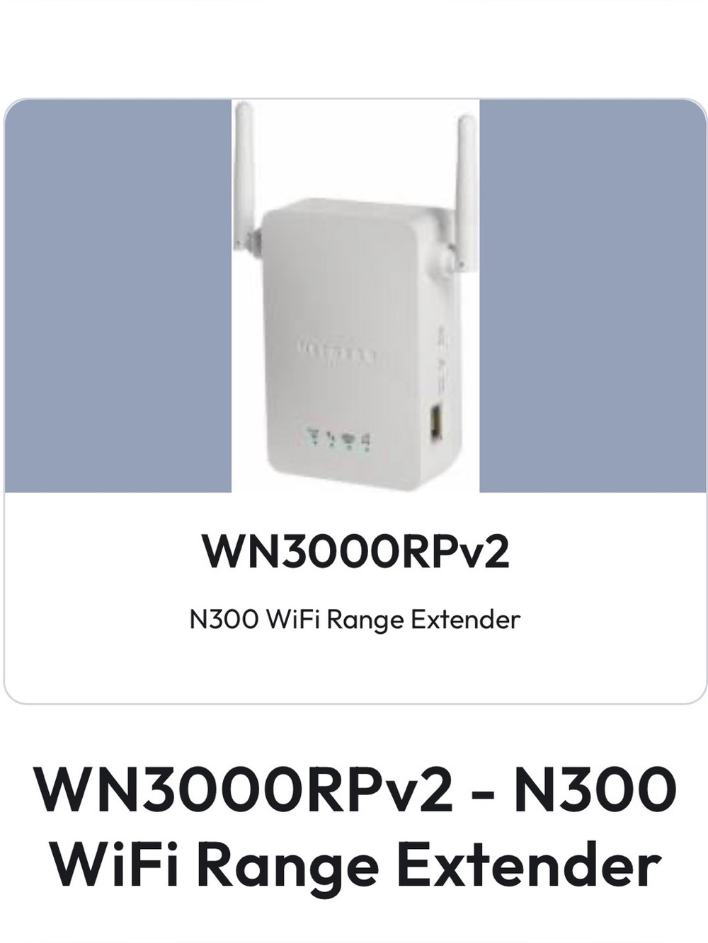 Netgear Universal WiFi Extender Model WN3000RPv2